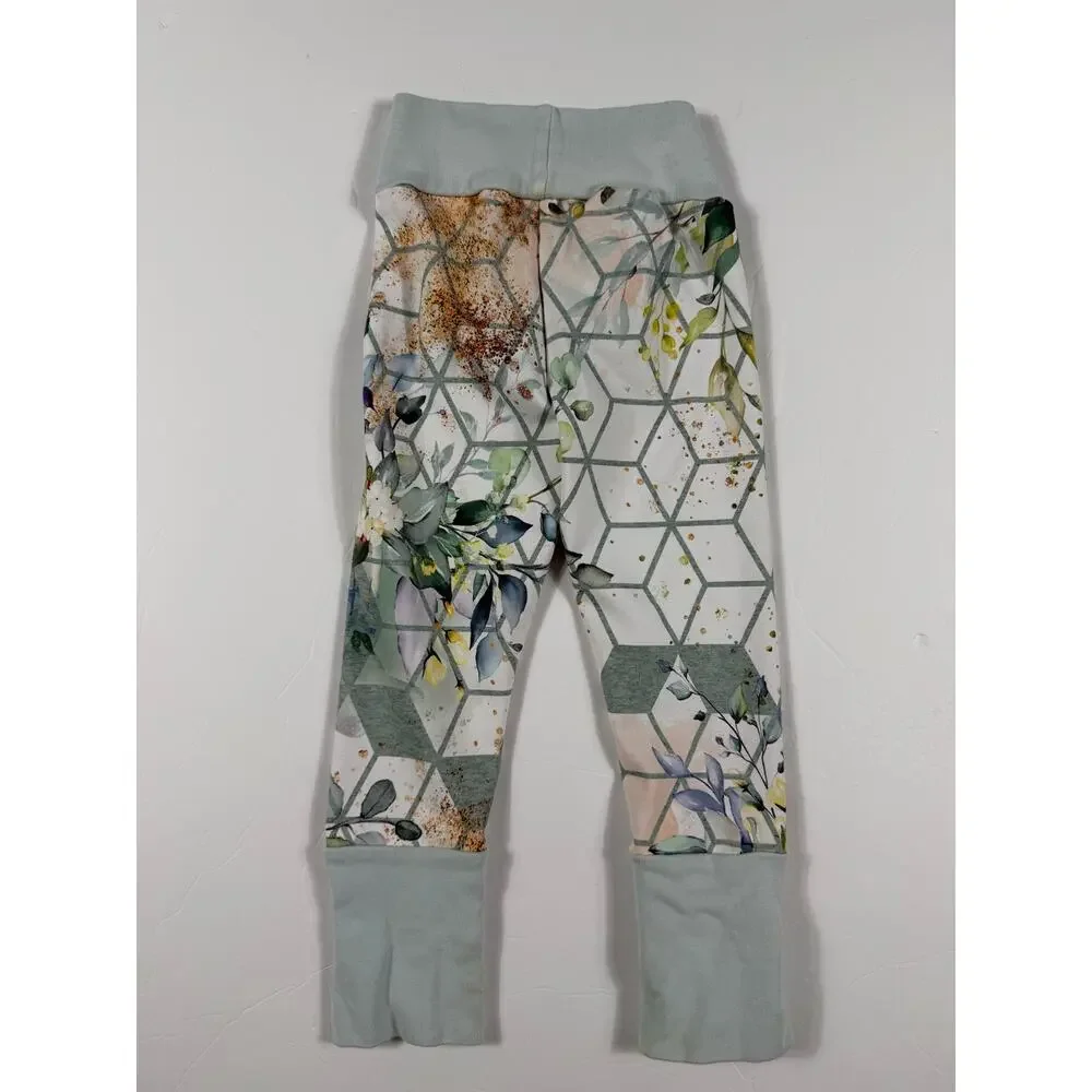 Elephant Little Grow With Me Floral Geometric Jogger Pants Green 1-3 Years